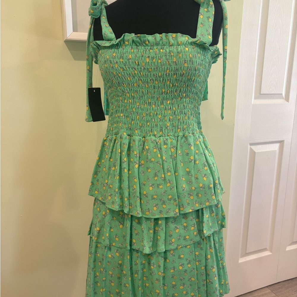 Green Floral Tiered two piece Dress with sewn in shorts.